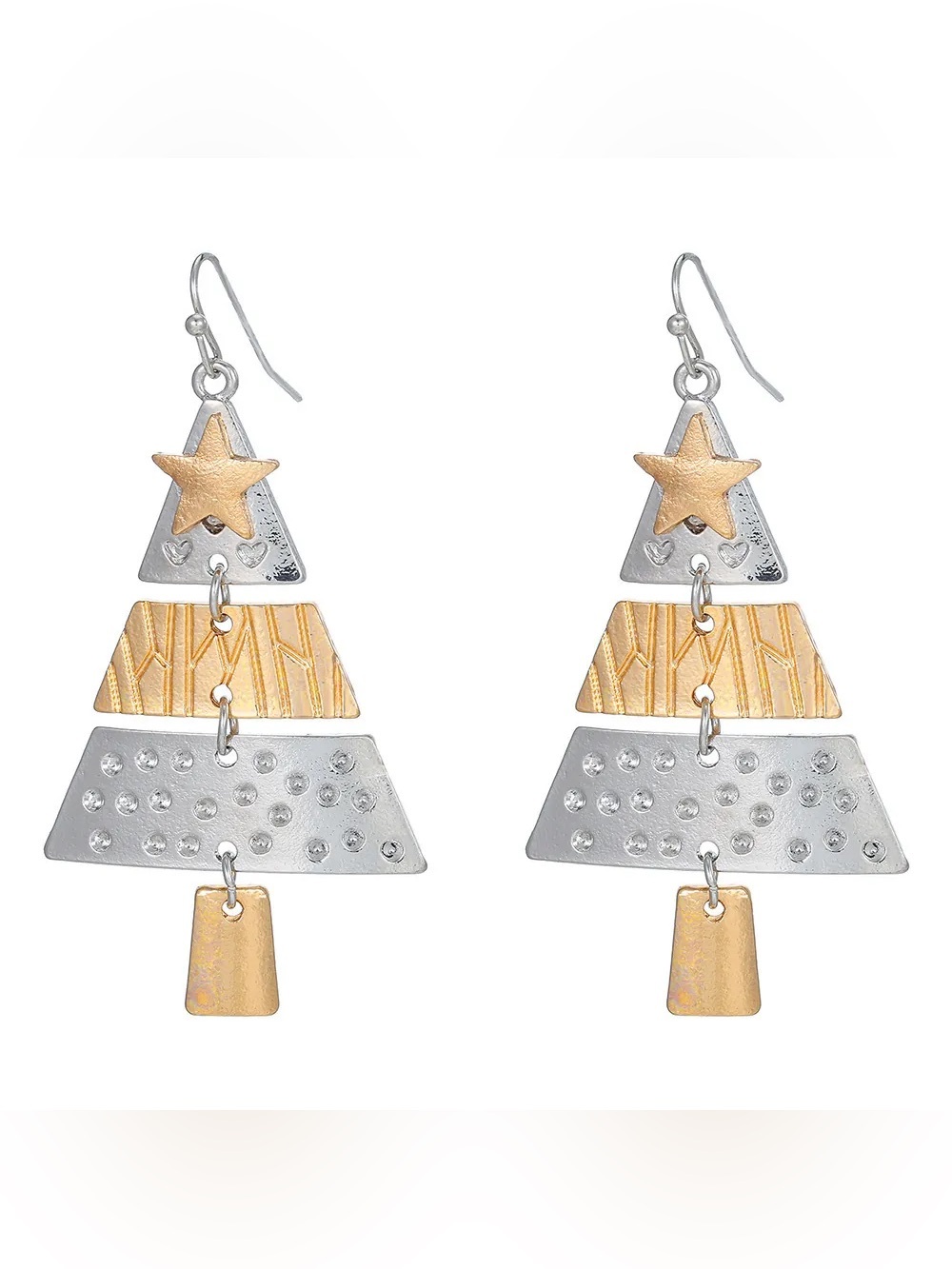 Two Tone Christmas Tree Dangle Earrings in Gold and Silver Stainless Steel - New - Picture 2 of 3